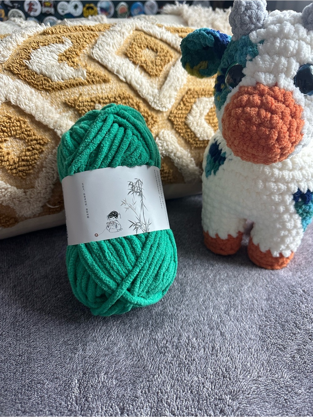 Plush Chenille Yarn Skein in Emerald Green - Soft Craft Yarn - one skein - 08